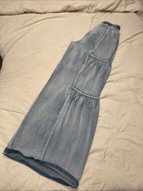 Fashion Nova Light Blue Tiered Wide-Leg Jeans